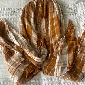Lightweight Plaid Scarf or Wrap - White and Camel